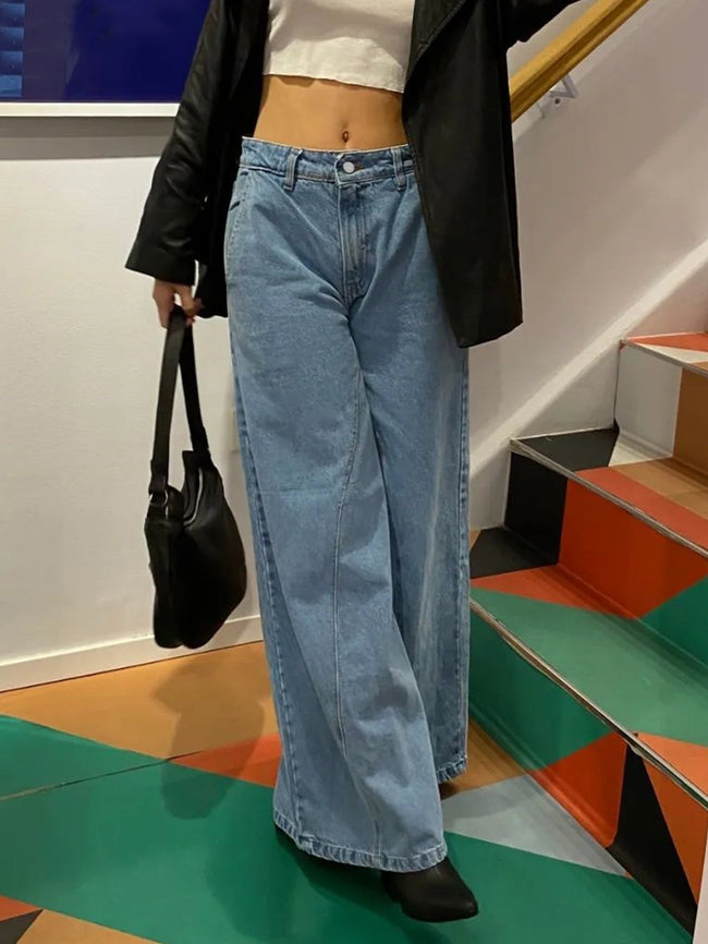 Women's High Waist Stitching Straight Jeans – Y2K Retro Main Image
