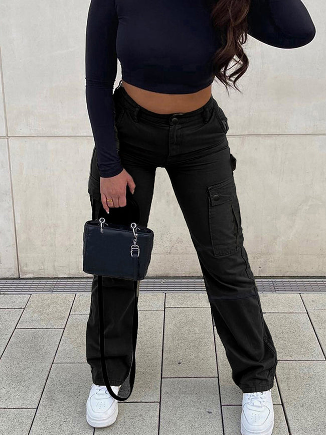 Women's Side Flap Pocket Cargo Pants – Dark Grey Main Image