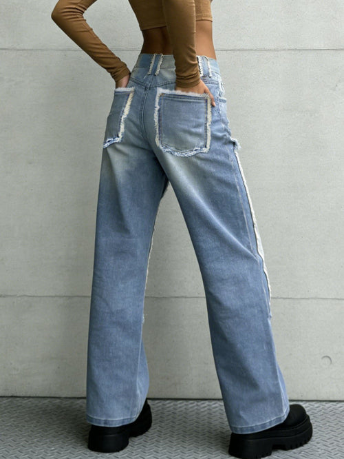 Straight Leg Women's Jeans Loose Patchwork