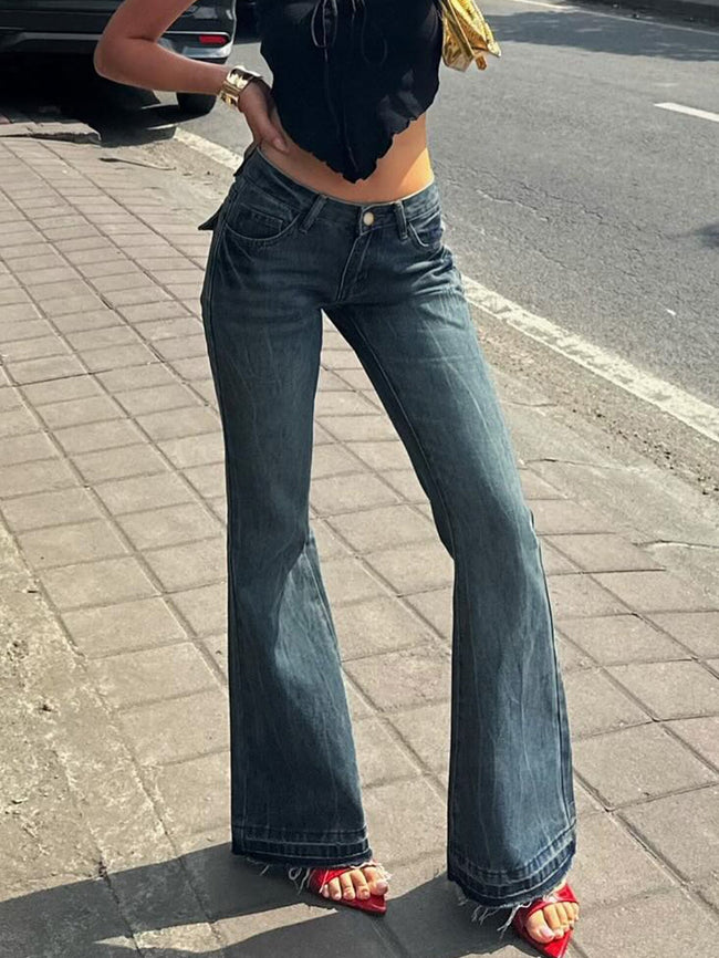 Women's Slim Flare Jeans – Tie-Dye, Embroidered Pockets Main Image