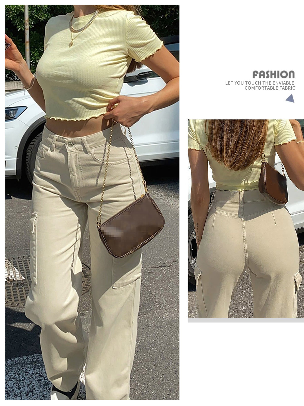 Women's Casual Utility Pants – Ivory - Apricot