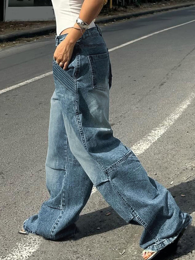 Y2K Streetwear Vintage Women's High Waist Straight Jeans Boyfriend Washed Loose Main Image