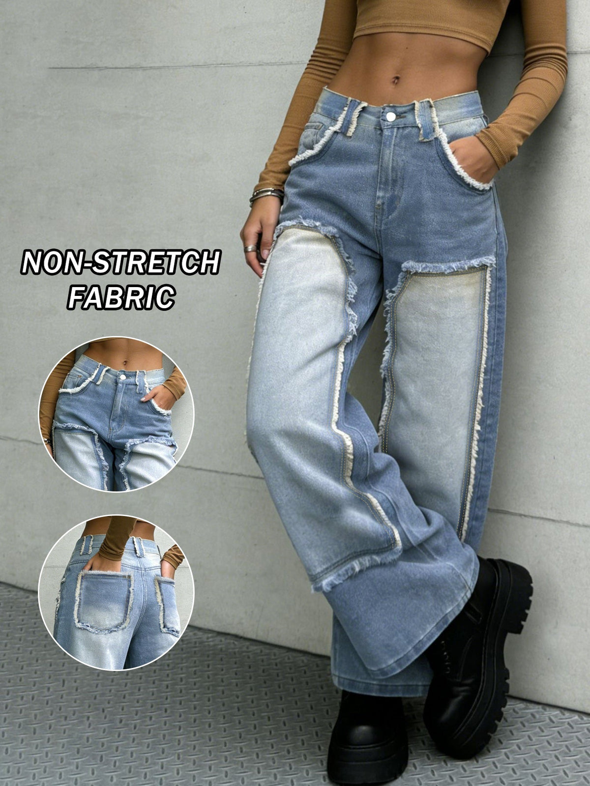 Straight Leg Women's Jeans Loose Patchwork - Straight Leg Women's Jeans Loose Patchwork