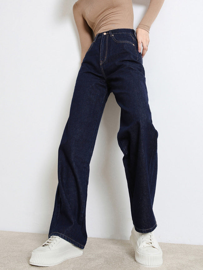 Women's Loose Straight Leg Distressed Jeans, Mid Rise Y2K Main Image